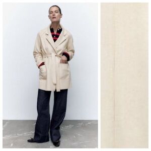 NWT. Zara Cream Belted Faux Suede Jacket. Size S.